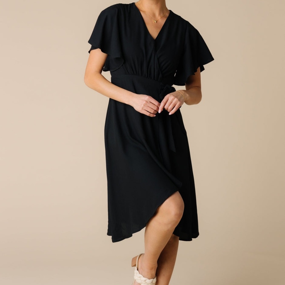 Daphne Tulip Wrap Dress - Black - L
